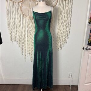 Margherita Maccapani Metallic Lurex Green Cowlneck Maxi Dress Goen Size XS